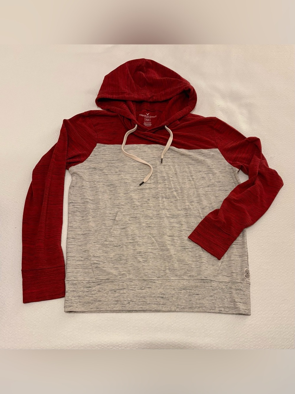 American Eagle Outfitters Flex Red and Gray Hooded Pullover SIZE XS